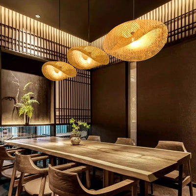 Suspension en Bambou Tressé – Lampe LED E27 Naturelle pour Salon, Chambre &amp; Salle à Manger